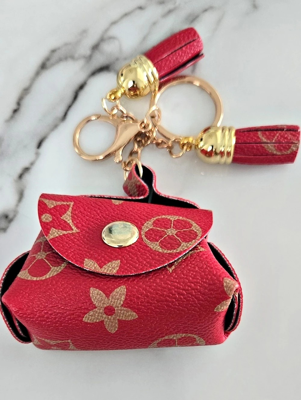 Floral Mini Key Pouch in Red & Gold